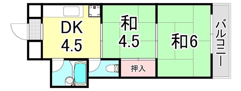 飛鳥グランドパレス(2DK/3階)の間取り写真