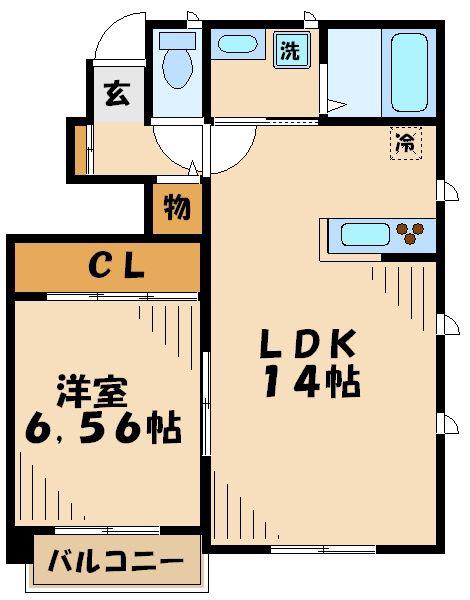 メローネ越野(1LDK/1階)の間取り写真