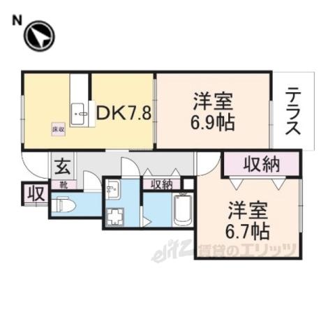 シャルムクレインB(2DK/1階)の間取り写真