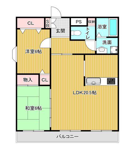 サンライフ上住吉(2LDK/2階)の間取り写真