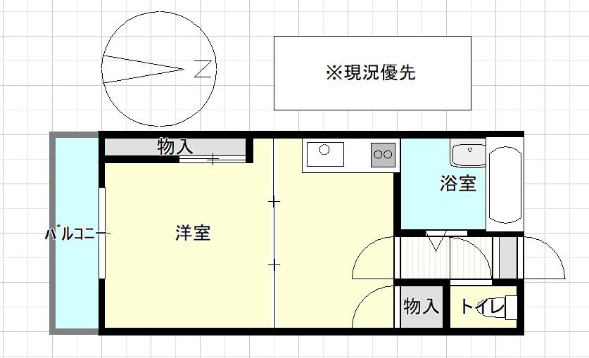 ヴィラ鶴崎(ワンルーム/2階)の間取り写真