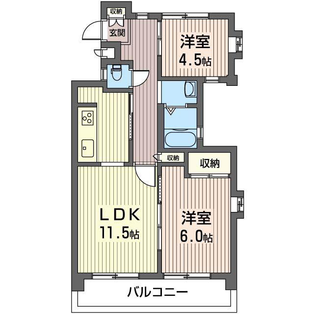 ビューシティ善行(2LDK/4階)の間取り写真