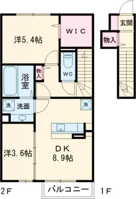 G.H.I(2DK/2階)の間取り写真