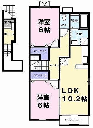 ヴェルタウンC棟(2LDK/2階)の間取り写真