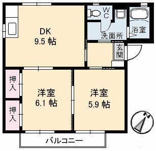 アーバンライフ西福原(2DK/2階)の間取り写真