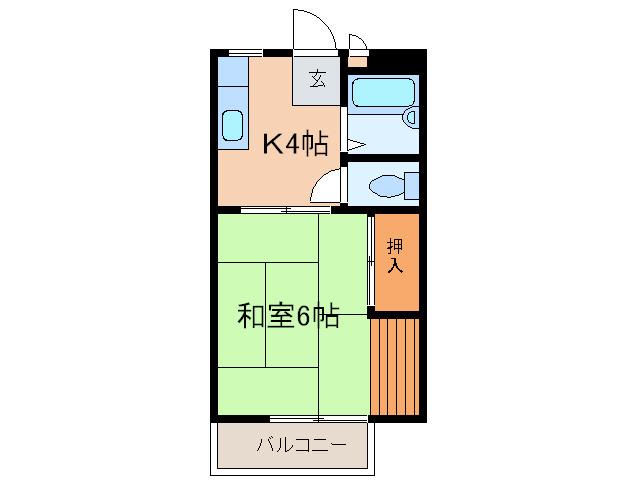 ウインディア21 B棟(1K/2階)の間取り写真