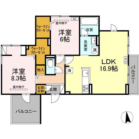 GRAND VIEW KAI(2LDK/2階)の間取り写真