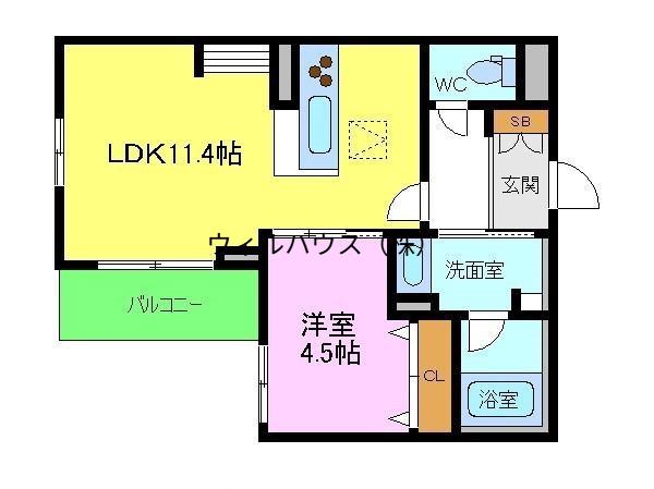 K.DNAKAMOZUVILLA(1LDK/2階)の間取り写真