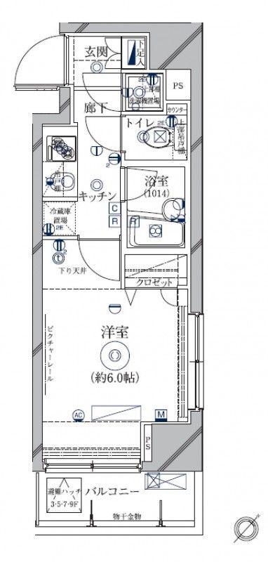クレイシア新横浜(1K/6階)の間取り写真