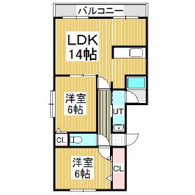 ラグラースさいわい(2LDK/2階)の間取り写真