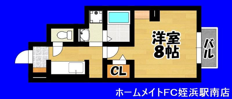 セピアコートII B棟(1K/1階)の間取り写真