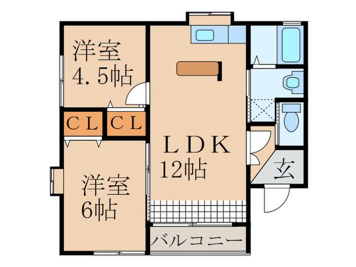 プランドールK(2LDK/1階)の間取り写真