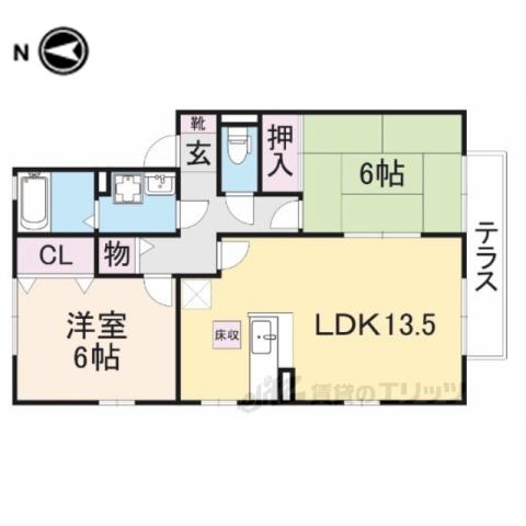 グリーンヴィレッジあいC棟(2LDK/1階)の間取り写真
