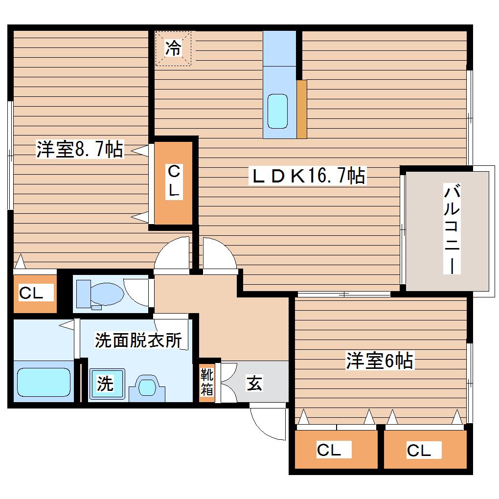 リバーサイドシャトーA(2LDK/1階)の間取り写真