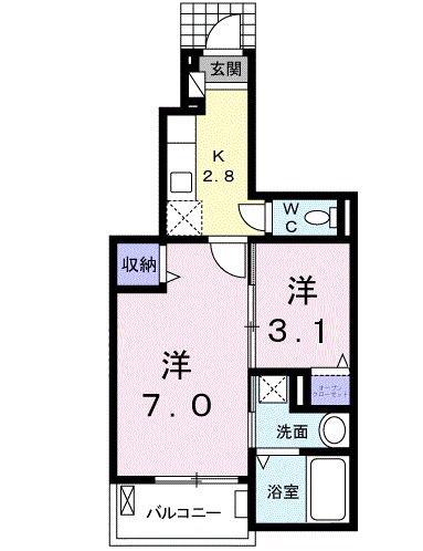 シャトーブランシェ I(2K/1階)の間取り写真