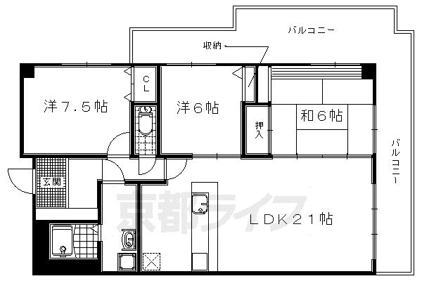 ライオンズマンション京都淀第2(3LDK/4階)の間取り写真