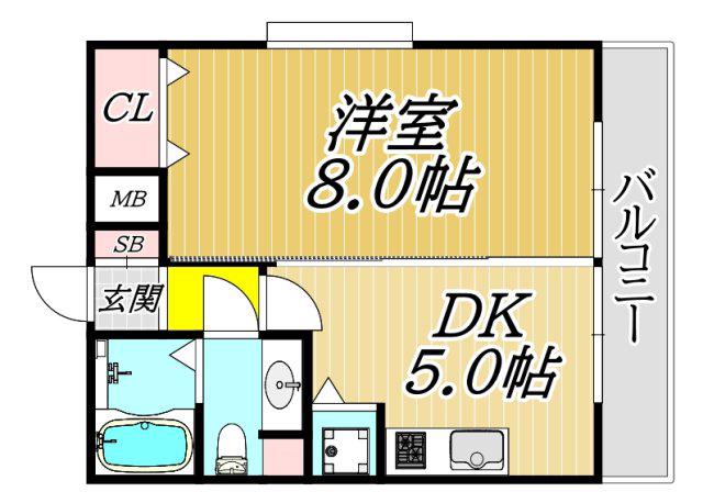 セレーノルーチェ(1DK/3階)の間取り写真