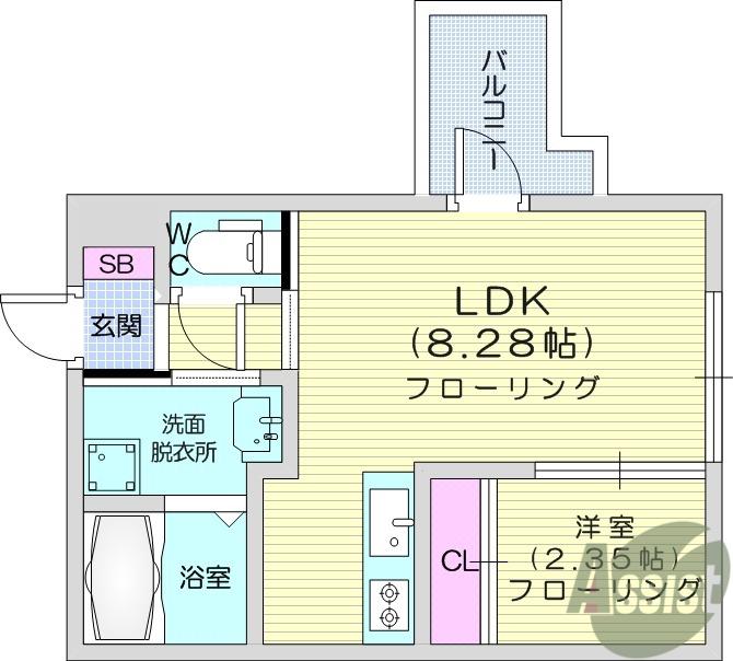 ユイシア福室(1LDK/1階)の間取り写真
