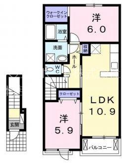 ファミーユ葵西(2LDK/2階)の間取り写真