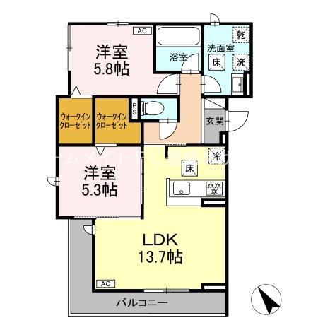 D-AVANCE前田町二丁目(2LDK/1階)の間取り写真