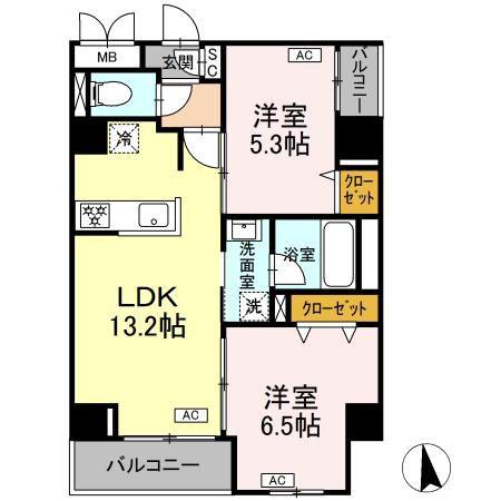 ドリーム神楽坂(2LDK/5階)の間取り写真