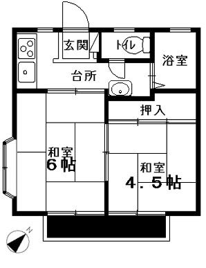 三浦シルクハイム(2K/2階)の間取り写真