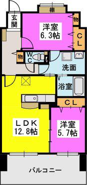 プロスペレー駅南(2LDK/9階)の間取り写真