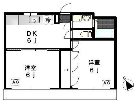 シャルム田園II(2DK/1階)の間取り写真