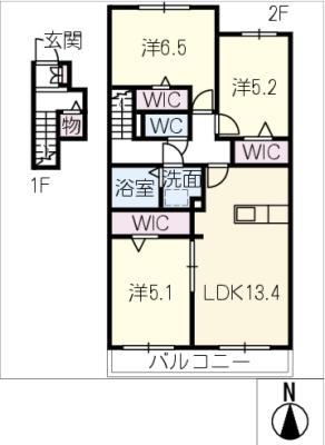 ポートボヌール明正(3LDK/2階)の間取り写真