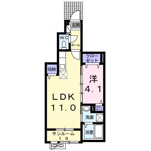 ベルフォーレ城山II(1LDK/1階)の間取り写真