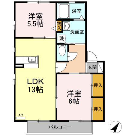 フローラ神領 A(2LDK/2階)の間取り写真