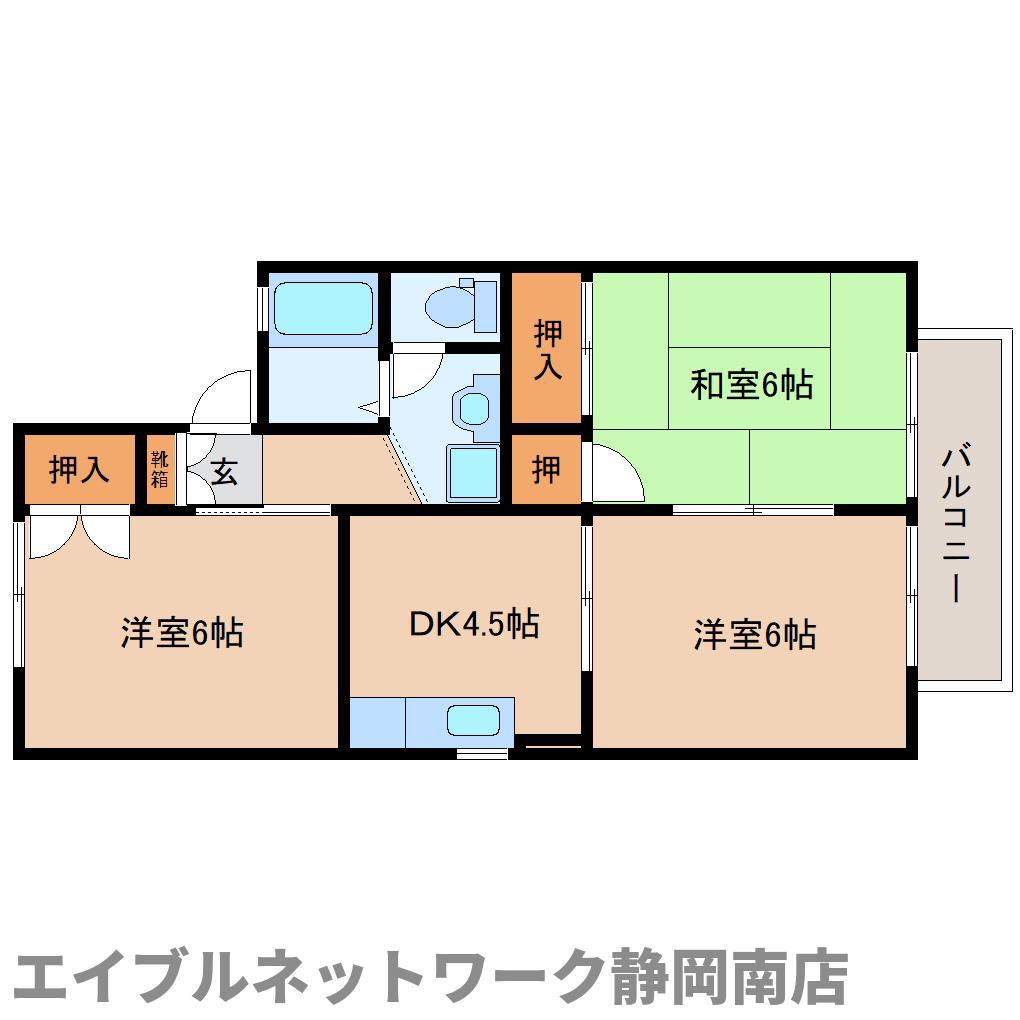 レジデンス464 B棟(3K/2階)の間取り写真