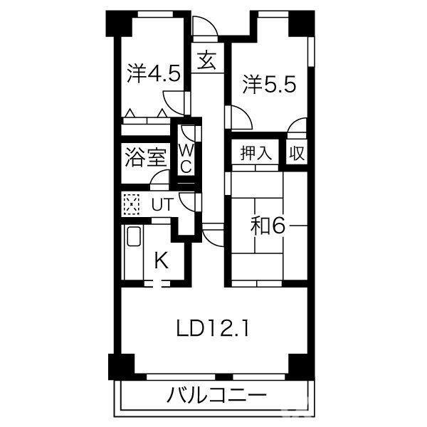 葛上マンション(3LDK/5階)の間取り写真