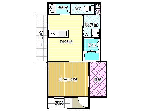KUKULU北岡(1DK/3階)の間取り写真