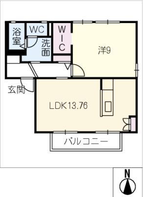 ディアス優 A棟(1LDK/1階)の間取り写真