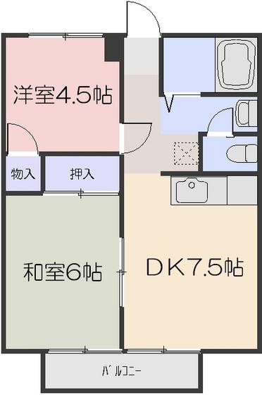 メゾンカルム富田B棟(2DK/2階)の間取り写真