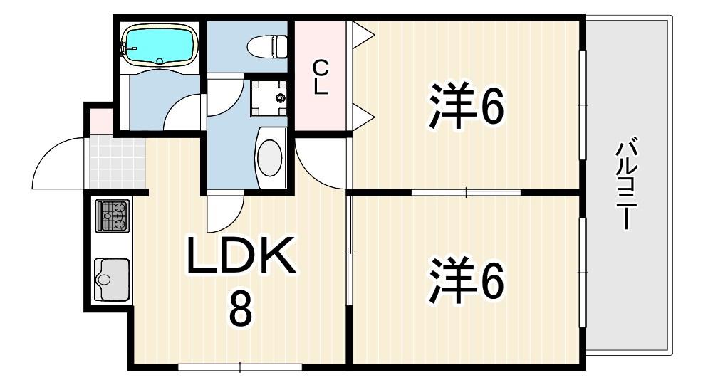 バルミー兵庫Ⅱ(2DK/4階)の間取り写真