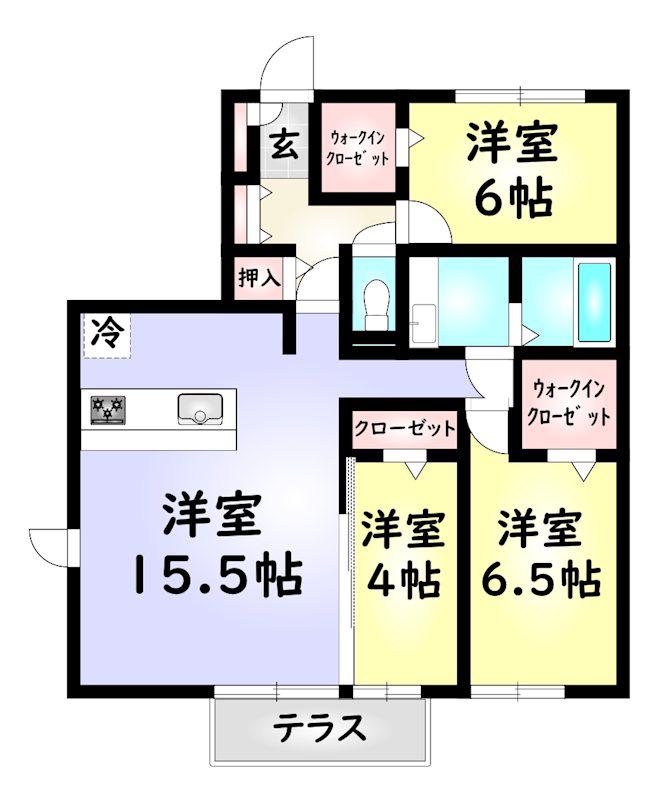 D-ROOM城野駅 B棟(3LDK/1階)の間取り写真