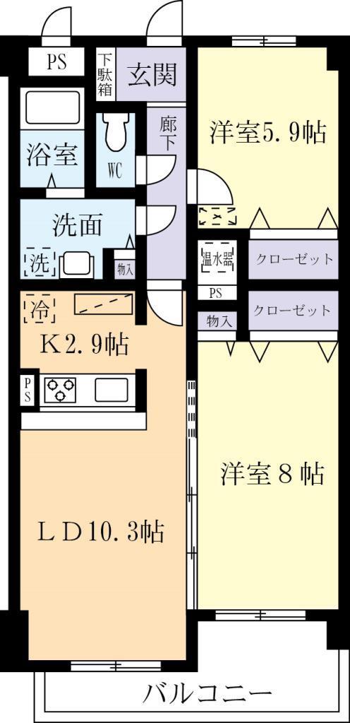 グリシーヌ ヴィラ ツクバ(2LDK/2階)の間取り写真