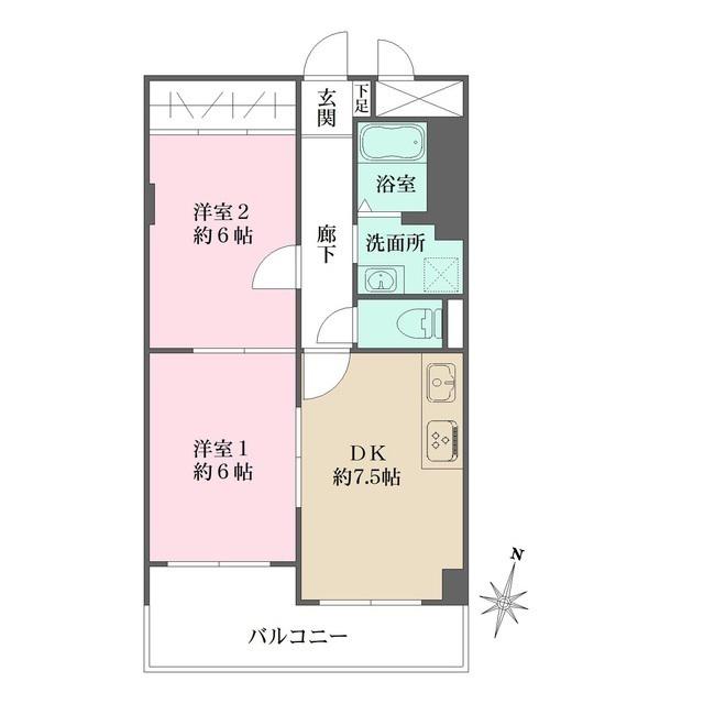 甲南住吉ハイム(2DK/2階)の間取り写真