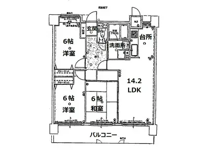 クイーンズパレス沖野上(3LDK/4階)の間取り写真