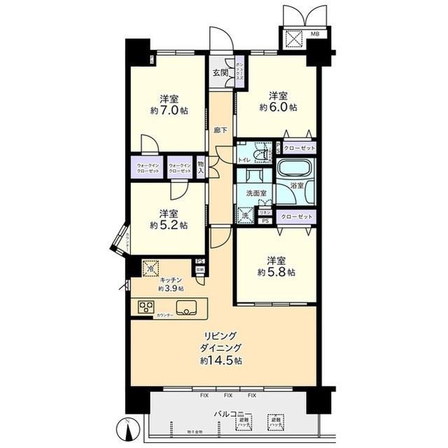 プレミア富山けやき通(4LDK/7階)の間取り写真