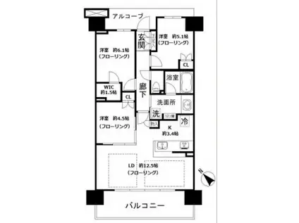 パークホームズLALA門真(3LDK/3階)の間取り写真