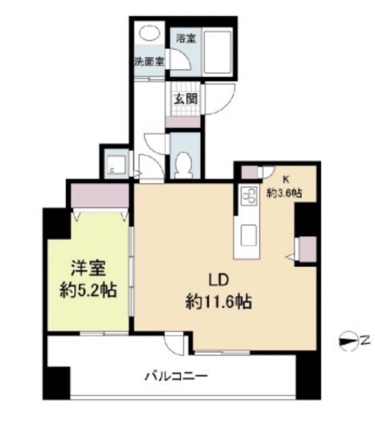 クロスレジデンス大阪新町(1LDK/13階)の間取り写真