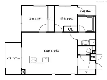 MODERN ASPIRATION六本松ヒルズ(2LDK/4階)の間取り写真