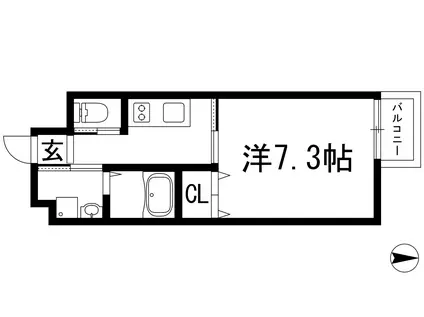 瑠璃甲東園(1K/2階)の間取り写真
