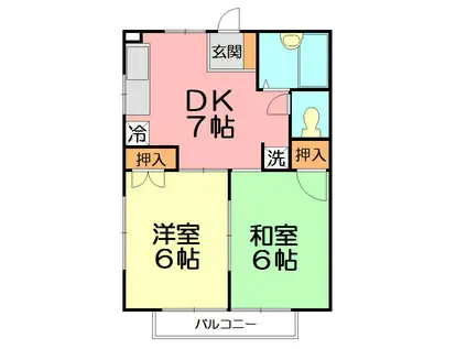 プライム湘南B棟(2DK/2階)の間取り写真