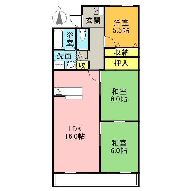 コーポ一畑北堀(3LDK/3階)の間取り写真