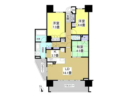 プレミスト元浜(3LDK/4階)の間取り写真