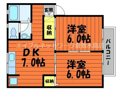 ドエル貝原(2DK/1階)の間取り写真